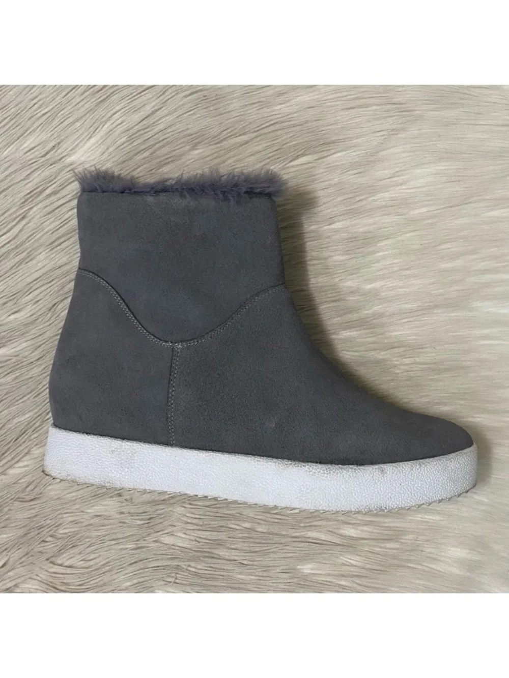 Blondo Haven Waterproof High Top Sneaker Faux Fur Lined Gray Suede Leather Boot
